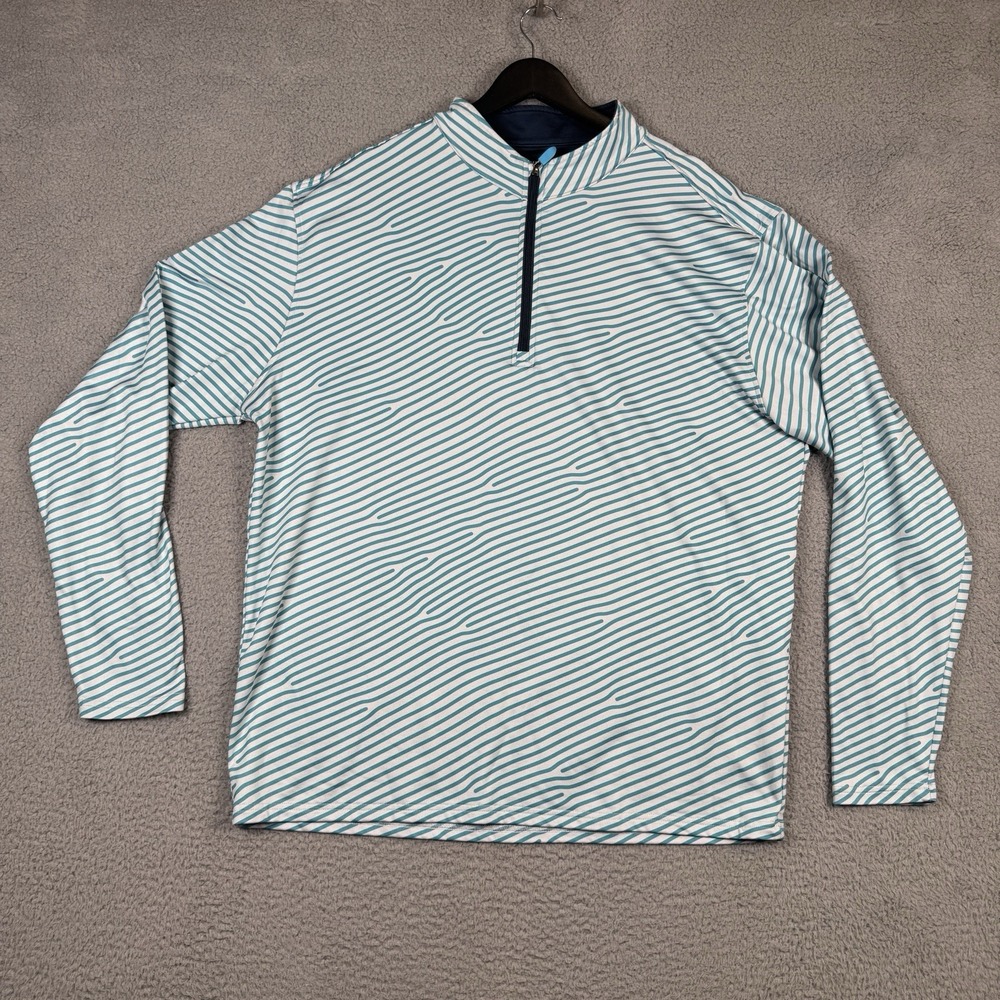 Pins and Aces Jacket Men XXL Teal Stripe 1/4 Zip Long Sleeve Golf Pullover Shirt
